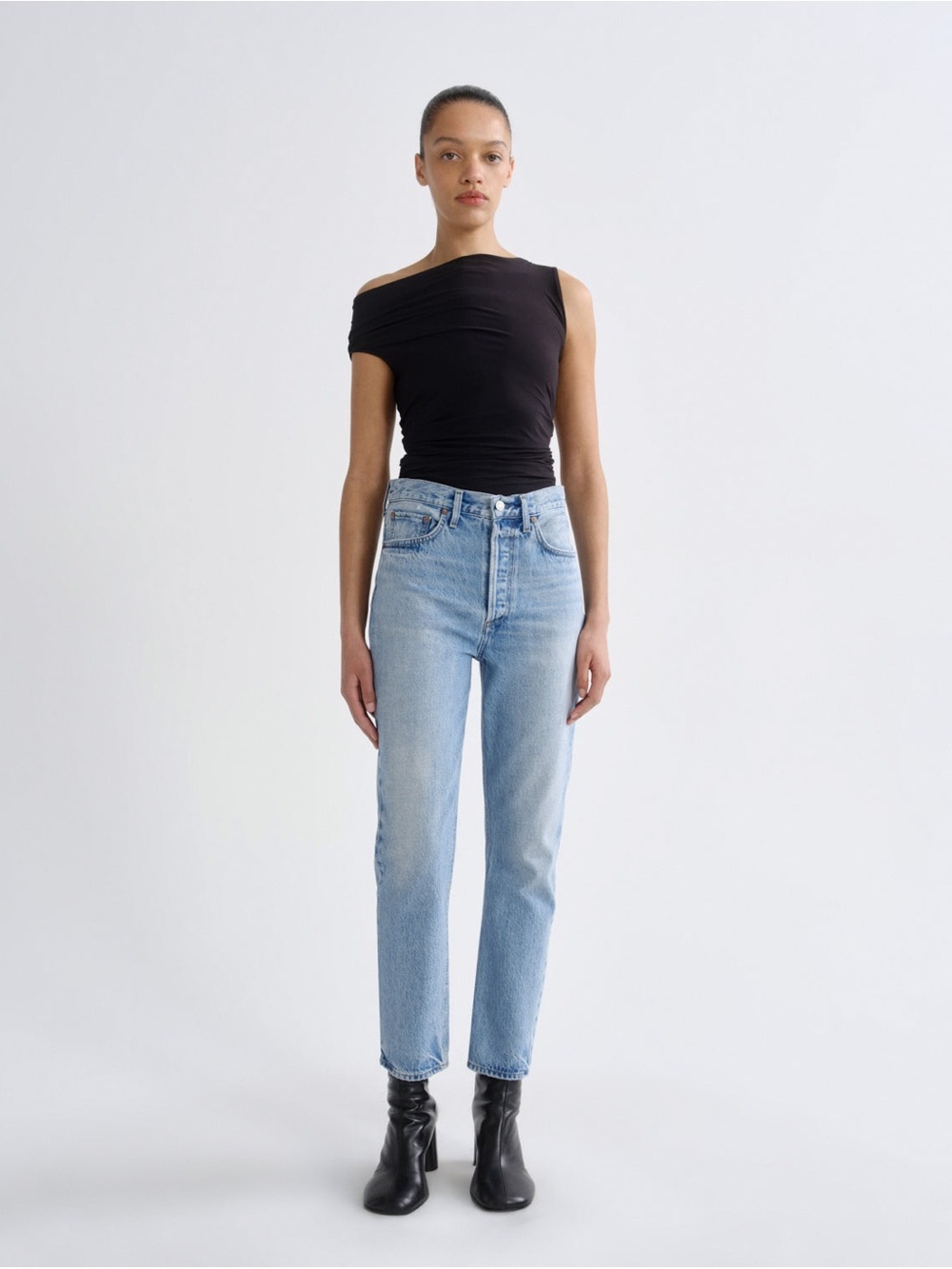 AGOLDE Riley High Rise Straight Crop Weightless Light Wash Stream Distress 27